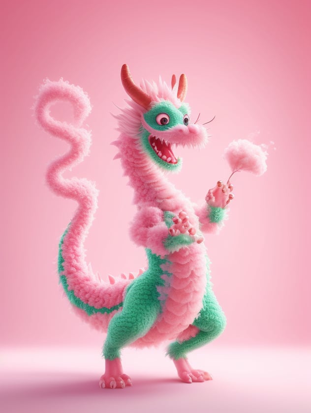 <lora:lbb10:0.6>,<lora:2Msd15_lcm_lora_rank1:0.9>,pink background,solo,no humans,open mouth,flower,claws,full body,horns,pink eyes,holding,gradient background,gradient,standing,dragon,tail,teeth,smoke,