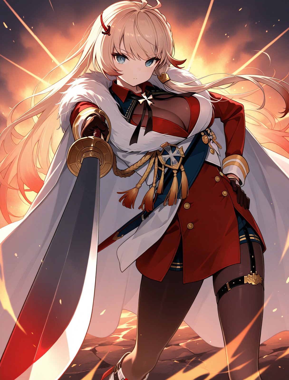 howe \(azur lane\),  hand on own hip,  holding sword by sk on Tensor.Art