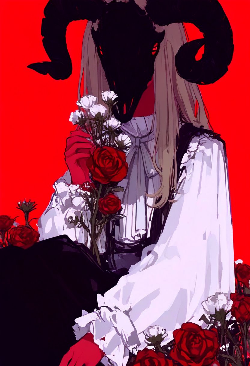red background,  flower,  1girl by silvermoong on Tensor.Art