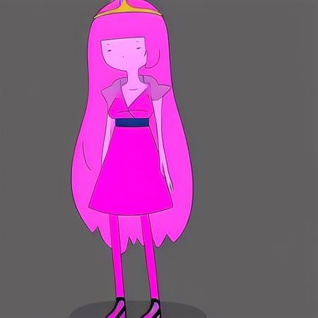 <lora:bubblegum-08:0.9>, p_bubblegum, 1girl, pink hair, long hair, full body, colored skin, tiara, pink skin,