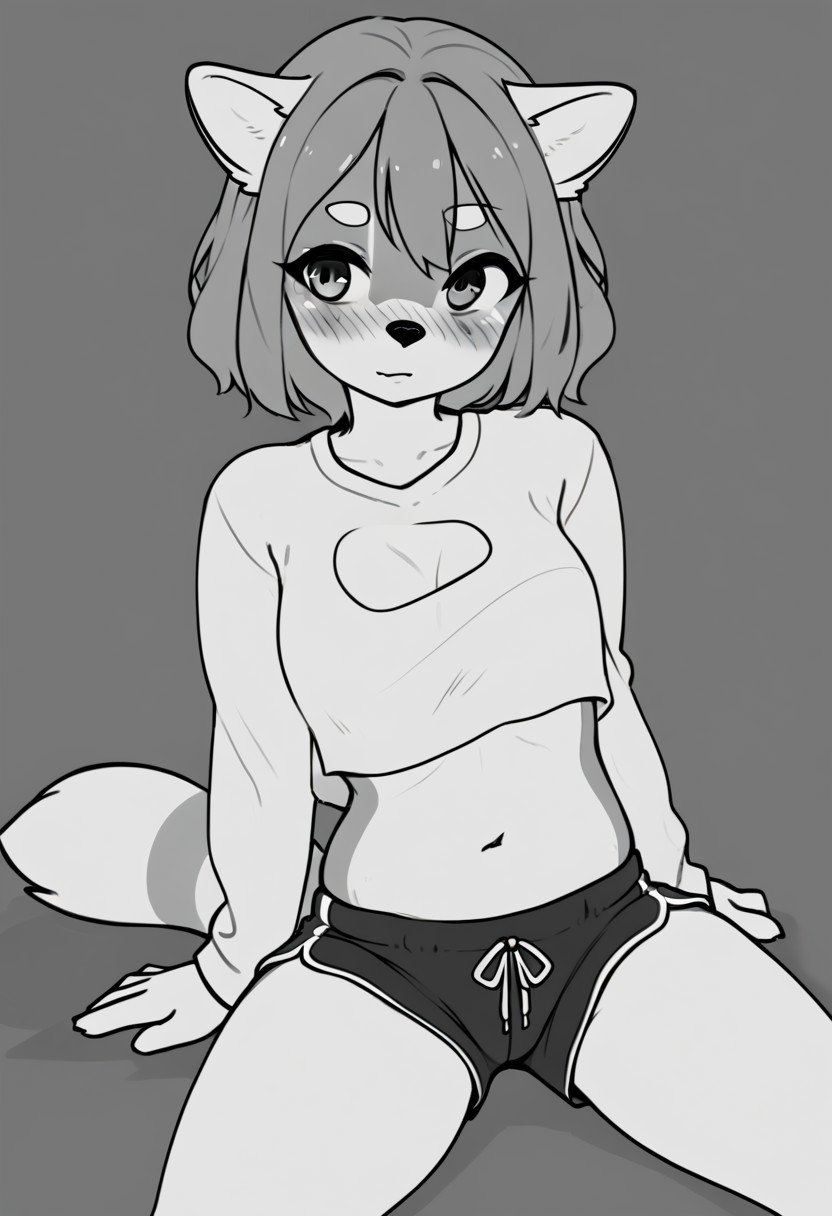 solo focus,  greyscale,  furry female by Y V on Tensor.Art