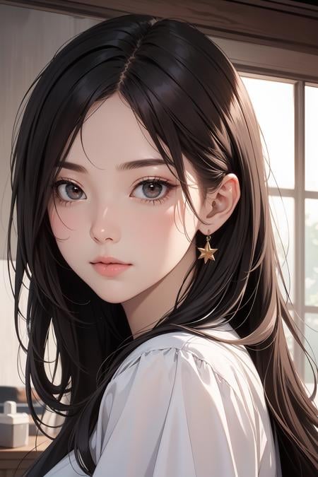 1girl, upper body, (masterpiece, best quality), RAW photo, 16k wallpaper, extremely detailed CG, amazing, ultra detailed, hyperrealistic, official art, High quality texture, incredibly absurdres, highres, 18 years old, cute girl, beautiful face, detailed dark brown eyes, epiCPhoto