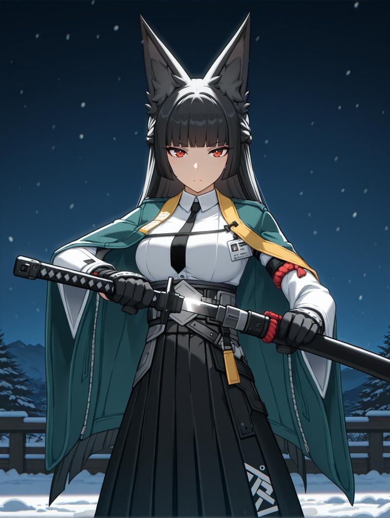 miyabi,  red eyes,  green jacket by Ttan on Tensor.Art