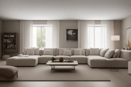 ((best quality)),((masterpiece)),((realistic)),living room,Modern minimalist Nordic style,Soft light,Pure picture,