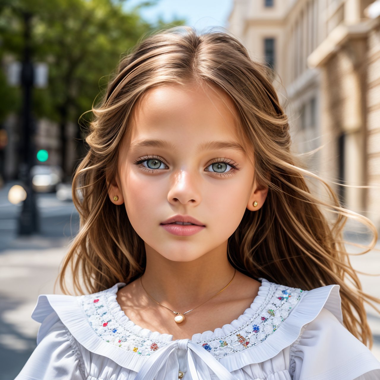 SFW, HD quality, HD, HQ, 4K, close up portrait of beautiful (AIDA_LoRA_apv2020:1.07) <lora:AIDA_LoRA_apv2020:0.79> in a white dress standing on the street, little girl, pretty face, naughty, dramatic, studio photo, studio photo, kkw-ph1, hdr, f1.8, getty images, (colorful:1.1)