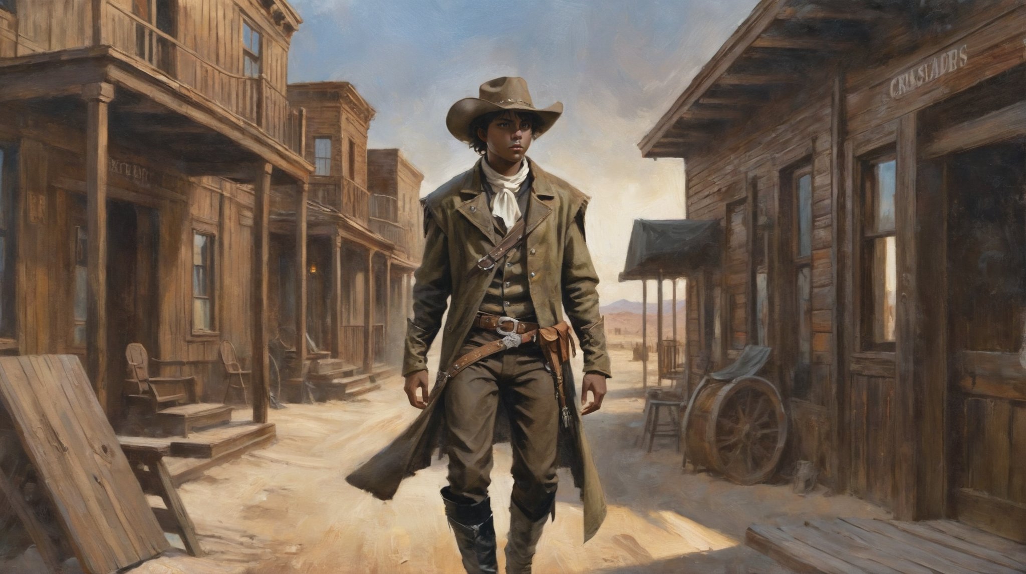 digital art,  warmly lit interior,  in a Quiet Wild west ghost town by CAPCAY on Tensor.Art