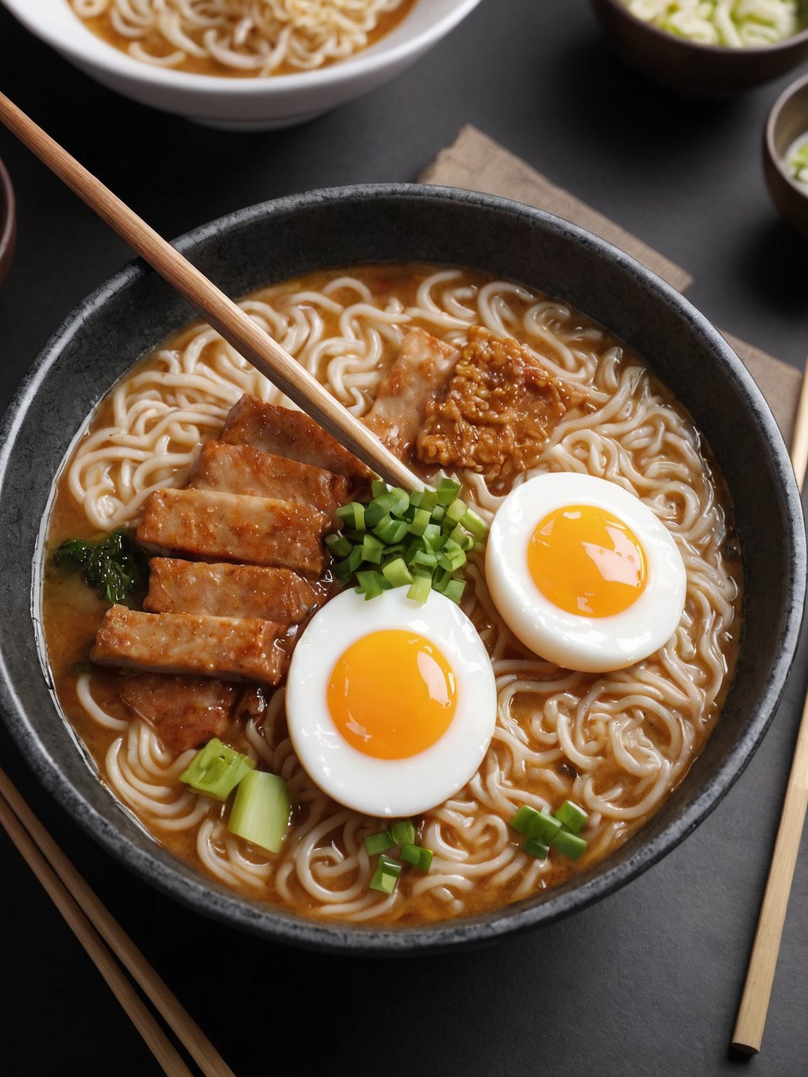 ultra detailed 8k cg, japanese ramen, chopsticks, egg, steam,