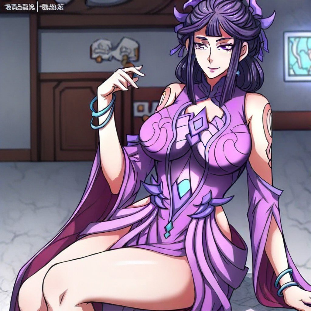 long purple hair,  violet hair,  straight bangs by user_897677690885134075 on Tensor.Art