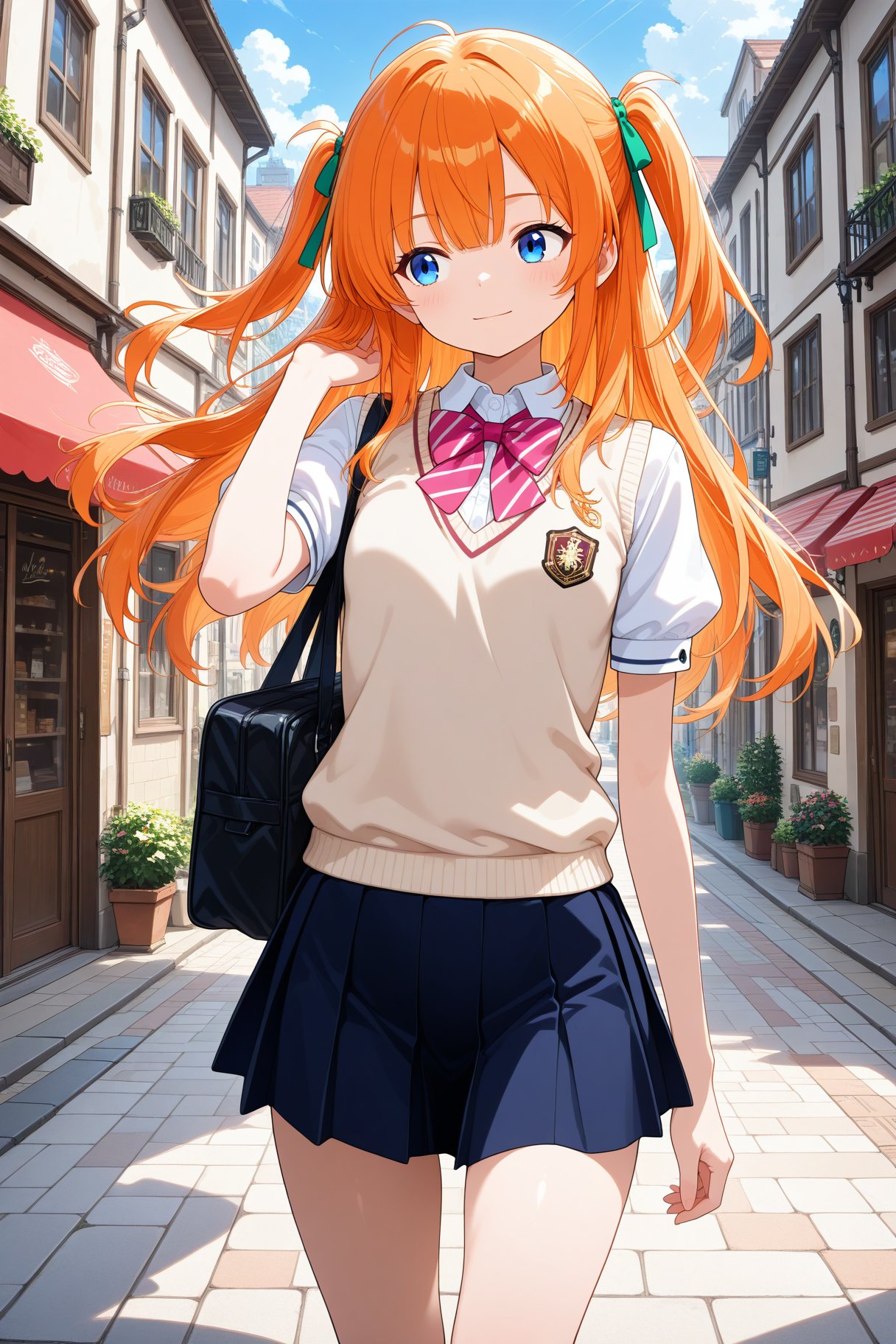 masterpiece,  best quality,  BREAKA girl is walking through the city. She has blue eyes and orange hair by miaomiao on Ten...