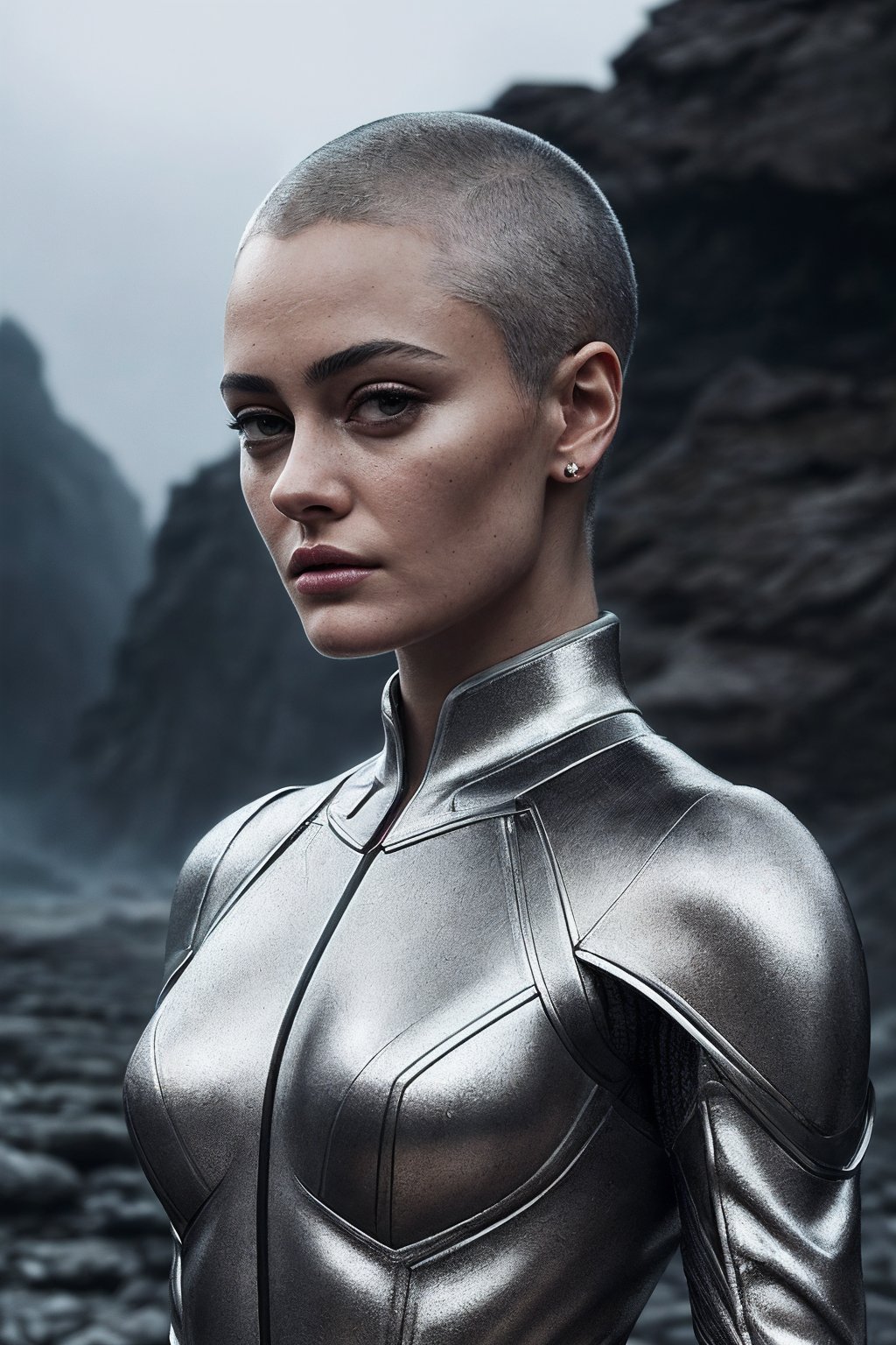 EllaP_SoloTI_v1,  (In a form-fitting,  metallic bodysuit with sleek lines by Solo on Tensor.Art