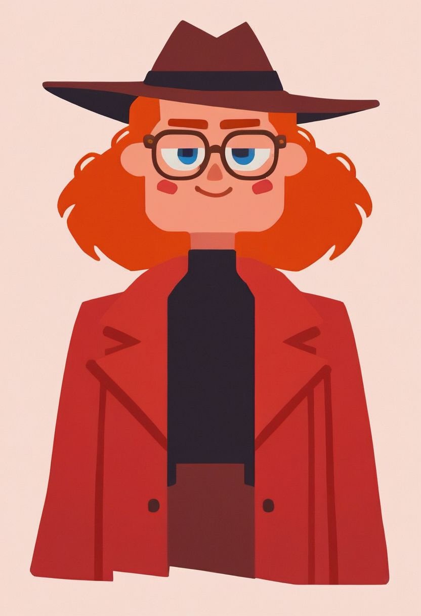 score_9, score_8_up, score_7_up, score_6_up, score_5_up, score_4_up,  flat sticker, Blue eyes, (redhead girl), ((red coat)), glasses, ((detective girl)), hat with cat ears, sexy pose