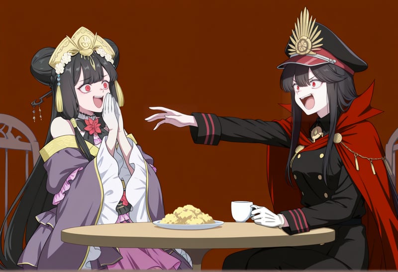 anime coloring,  2girls,  table by Ttan on Tensor.Art