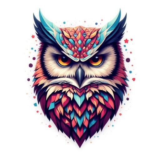 fluxtration,vector art, illustration, owl ,white background,muted color