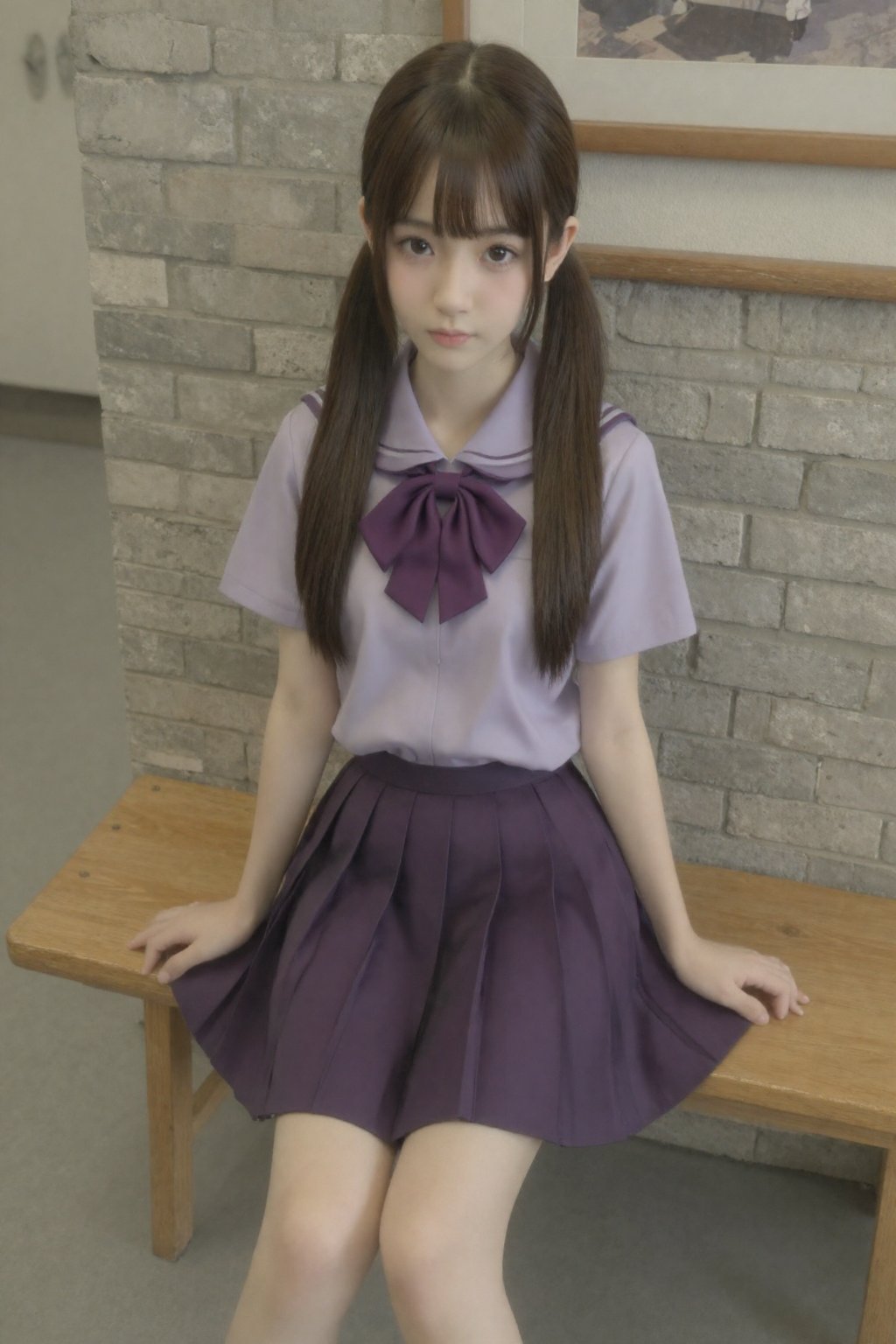 这张照片描绘了一位肤色白皙的年轻女子,  身着日本女学生制服。她留着深棕色长发,  扎成双马尾 by 天TIN on Tensor.Art