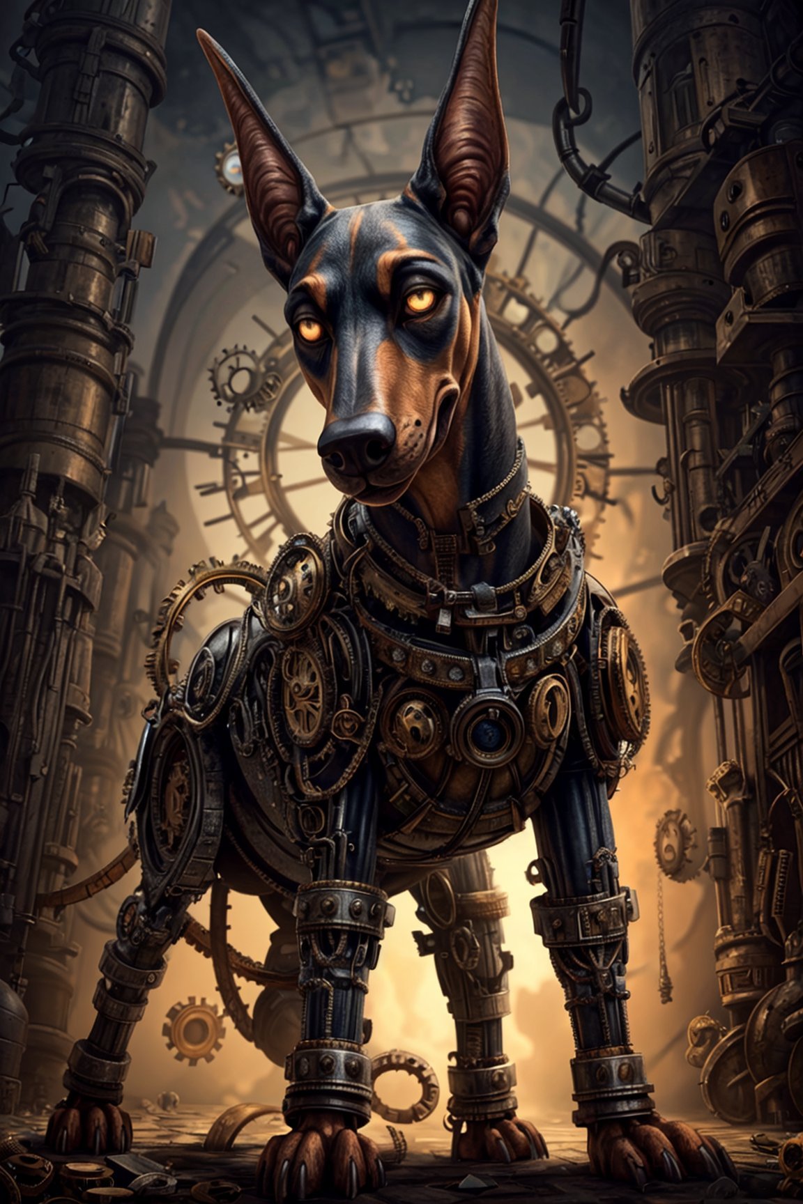 feral,  Doberman,  clockwork by Sajrep on Tensor.Art