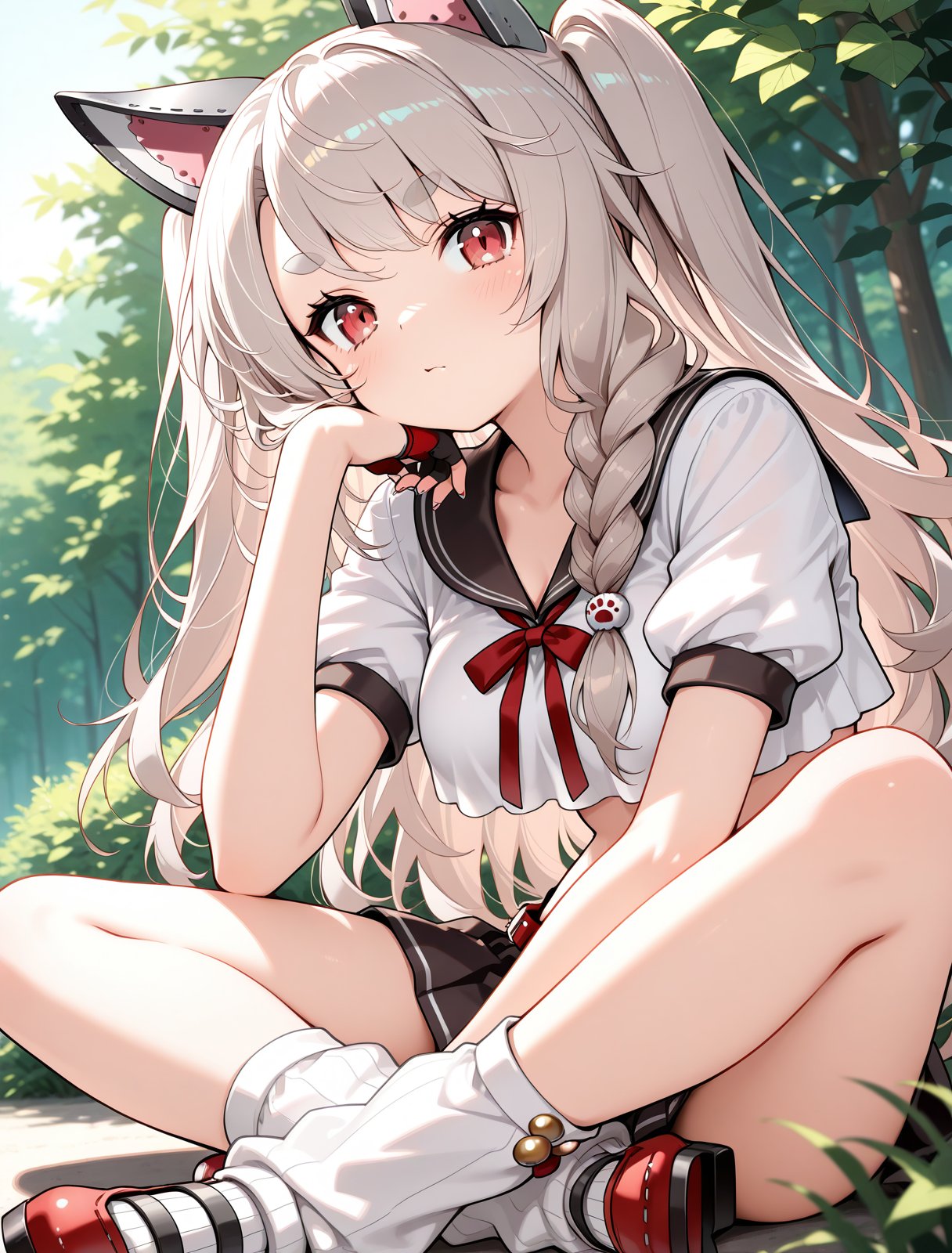 yuudachi \(azur lane\),  indian style,  elbow on leg by sk on Tensor.Art