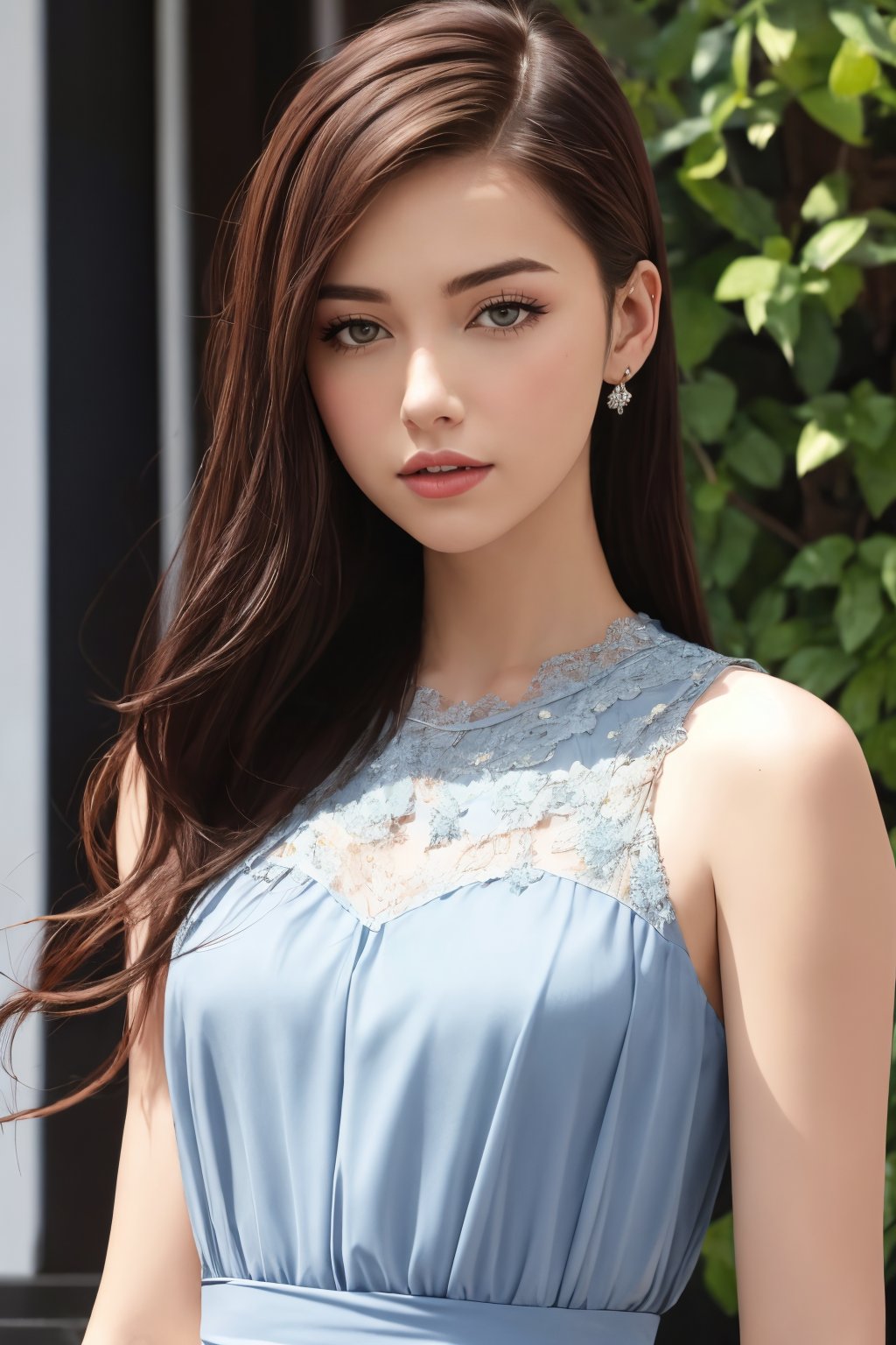 1girl, (blue: 0.5), (white: 0.4), dress bouffant, long hair with characteristic long strands on the sides, ultra-detailed, aesthetics, HQ