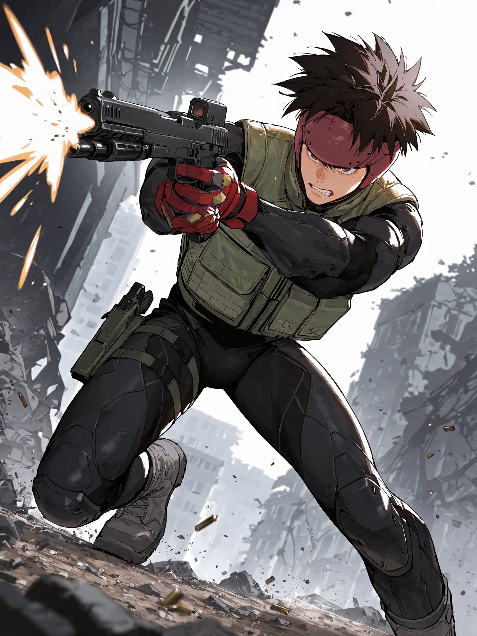 Ominae Yu,  black spiked hair,  brown eyes by Oyatsu000 on Tensor.Art