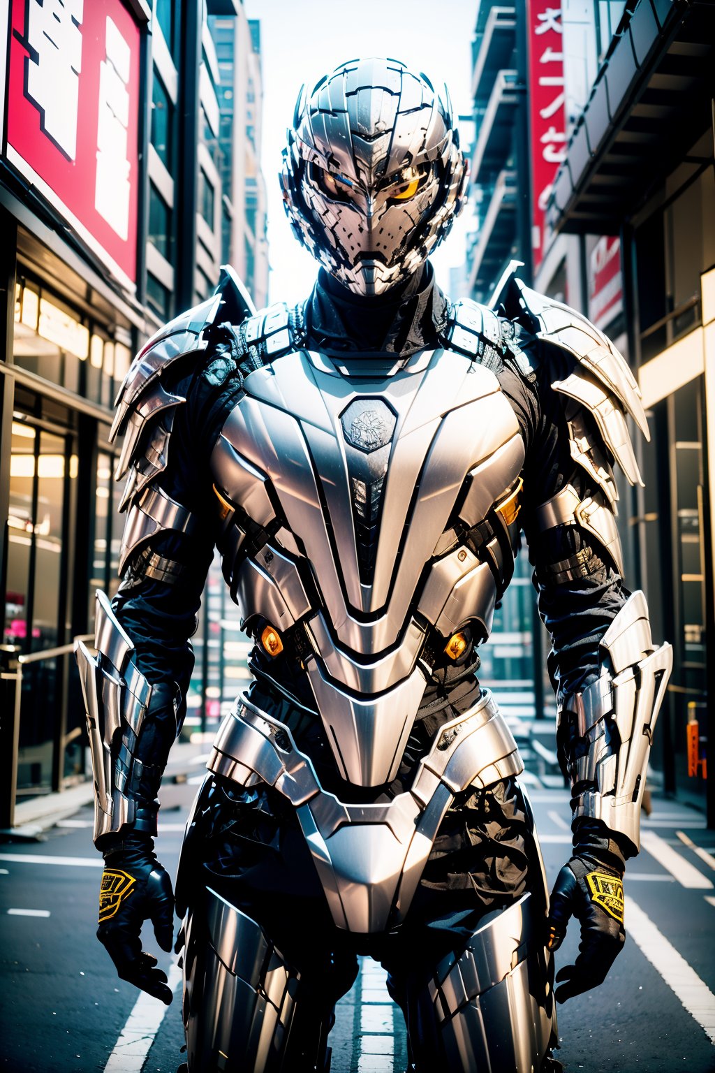 white armor,  outdoors,  future street by 天TIN on Tensor.Art