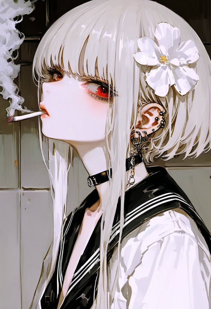 1girl,  solo,  cigarette by silvermoong on Tensor.Art