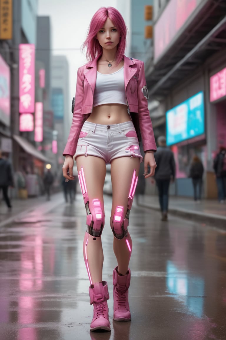 pinkhaired,pinkhaired humanoid hd wallpapers, in the style of hyper-realistic pop, cyberpunk manga, lisa holloway, white and pink, charles spencelayh, zoomed out, legs visible, realistic hyper-detail, full body,photo-realistic hyperbole