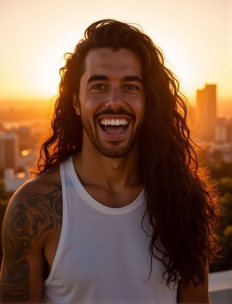 chris underwood ,  In the heart of a bustling city,  under the soft glow of a golden hour sunset by HottiesnHotties on Ten...