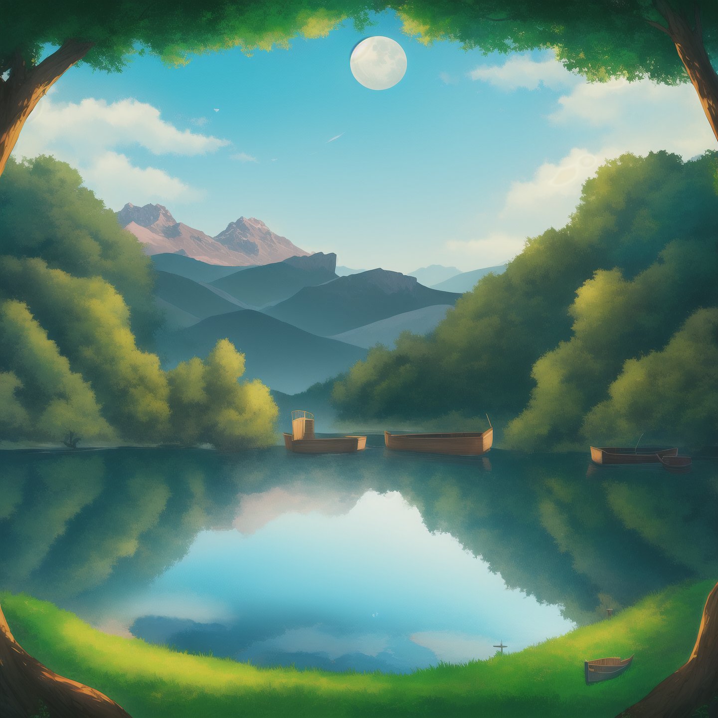 scenery,  moon,  watercraft by 超市里扫货 on Tensor.Art