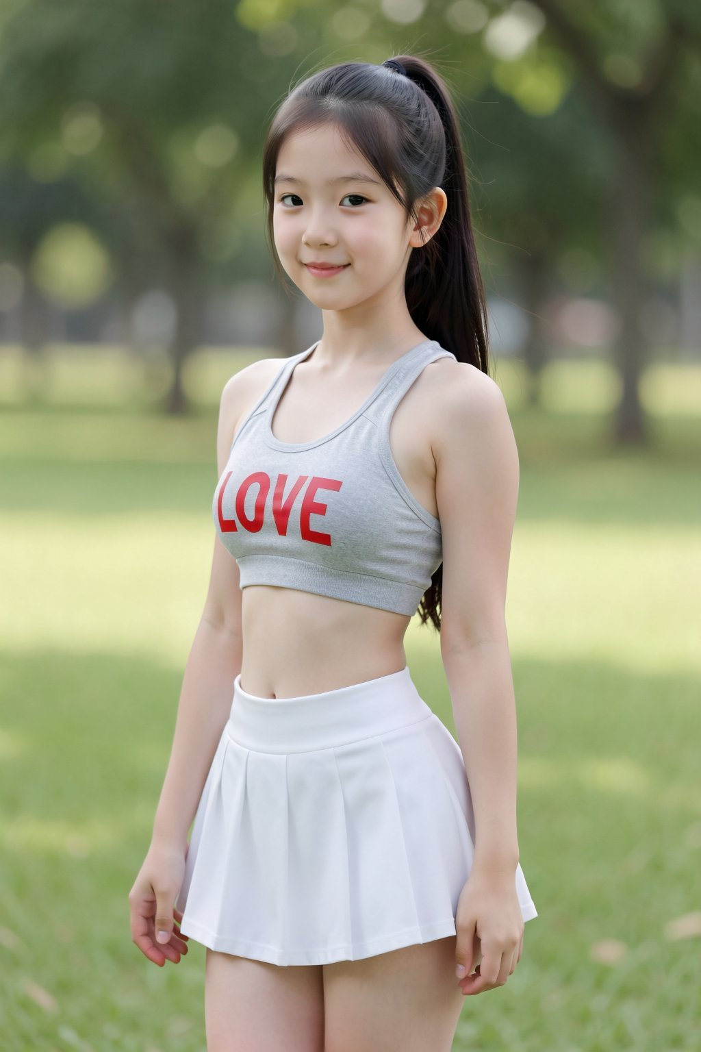 A young East Asian woman,  appearing to be in her late teens or early twenties,  stands in the center of the frame. She ha...