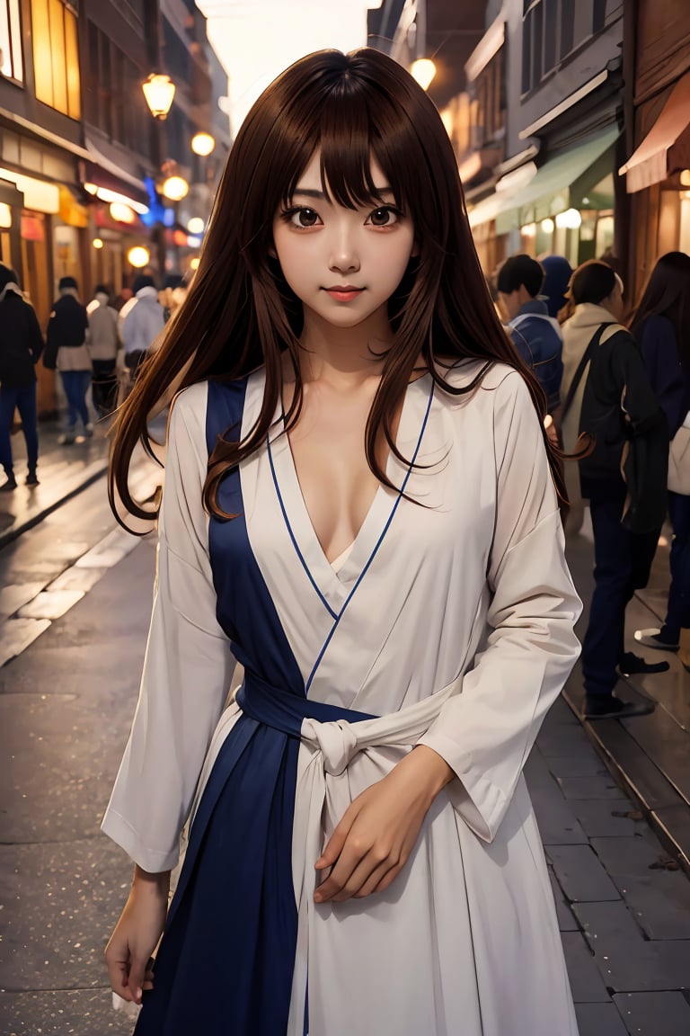 1girl, (anime:1.5), (anime character), (in love, in love expression:0.7),  looking at viewer, (brown eyes:1.2), (long hair), deep v top, night street, (balanced photo, balanced exposure:1.2), 