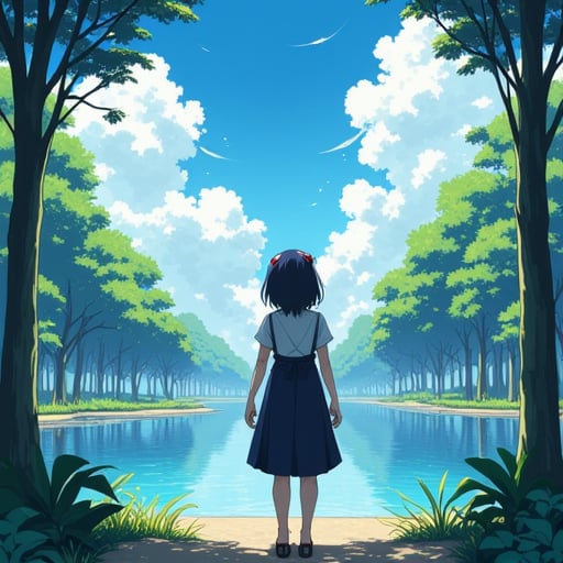 2d, anime, 1girl, solo, standing, looking at viewer, full body, double v, outdoors