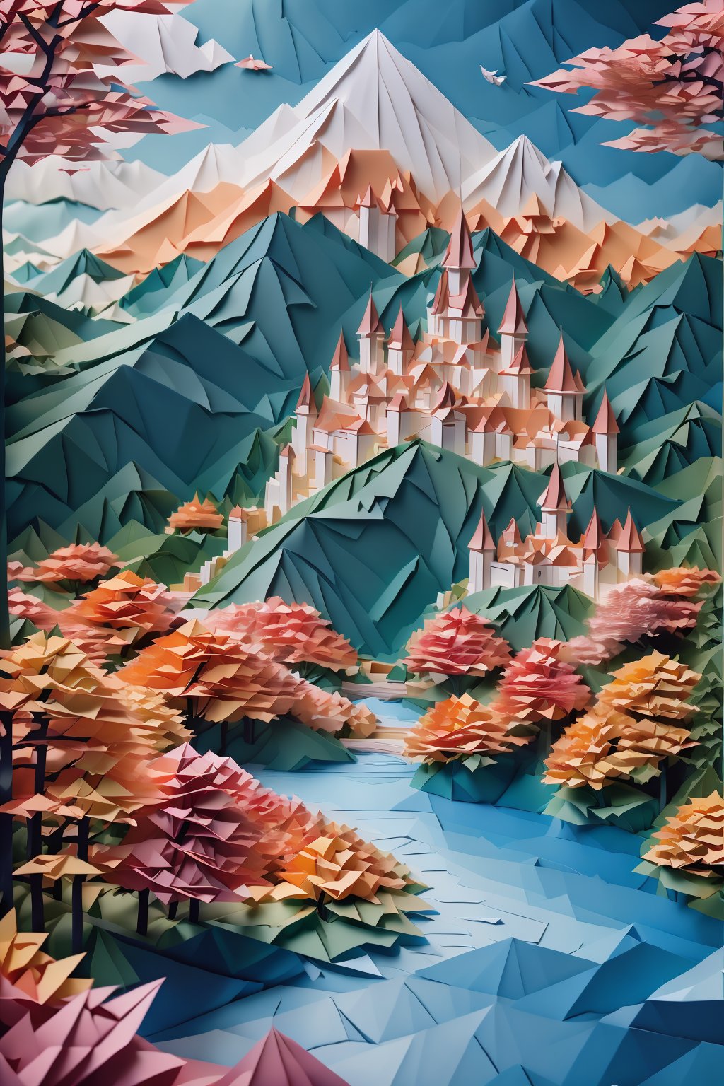 ((best quality)), absurdres, ((ultra high res)), origami, scenery, no humans, extremely detailed, realistic, 8k, masterpiece, <lora:origami:1>