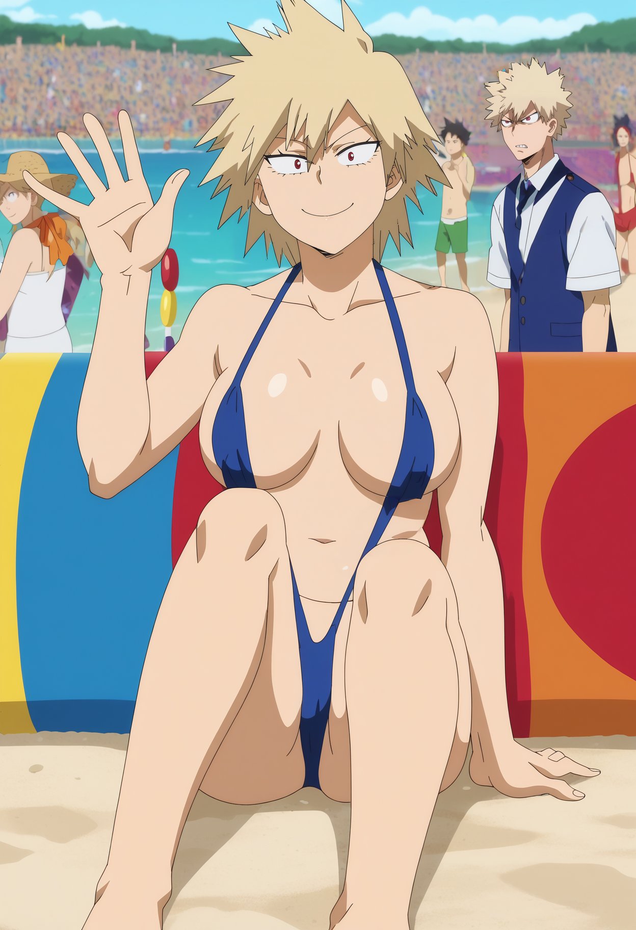 <lora:modern_anime_screencap_v1_0:1> anime screencap, (highres, best quality), score_9, score_8_up, blue bikini strap, 