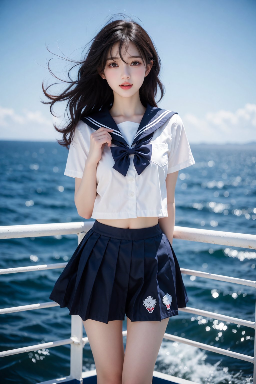 海边清新日系 JK 人像写真,  高清晰度户外日光摄影,  色彩明亮干净 by 天海TianHai on Tensor.Art