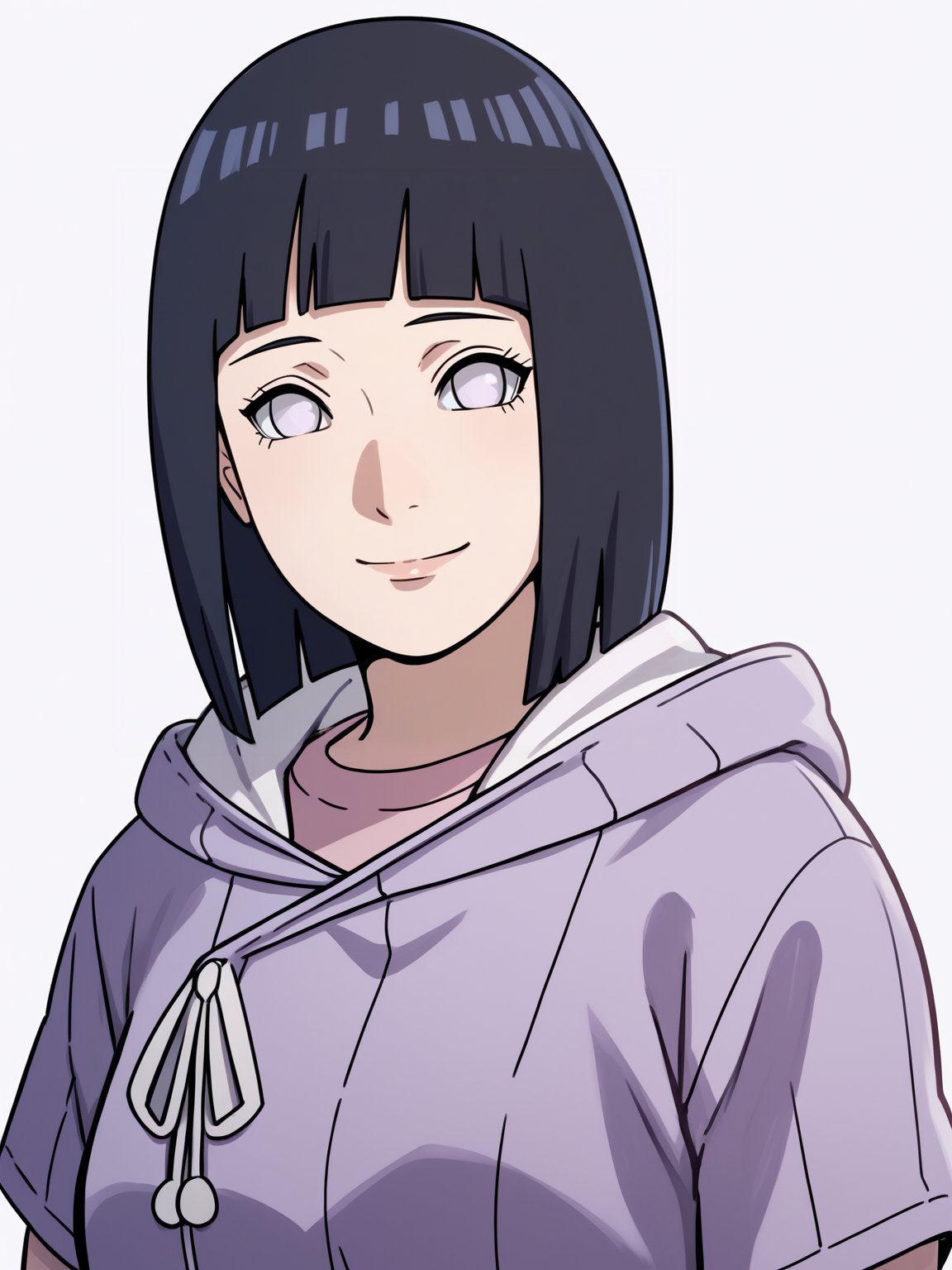 score_9, score_8_up, score_7_up, score_6_up, score_5_up, score_4_up, BREAK, source_anime,1girl, mature, milf, hinata_boru, bangs, black hair, short hair, brown shorts, hoodie, hood down,smile, upper body, looking at viewer, solo, simple background, white background    <lora:HinataXLv7:1>