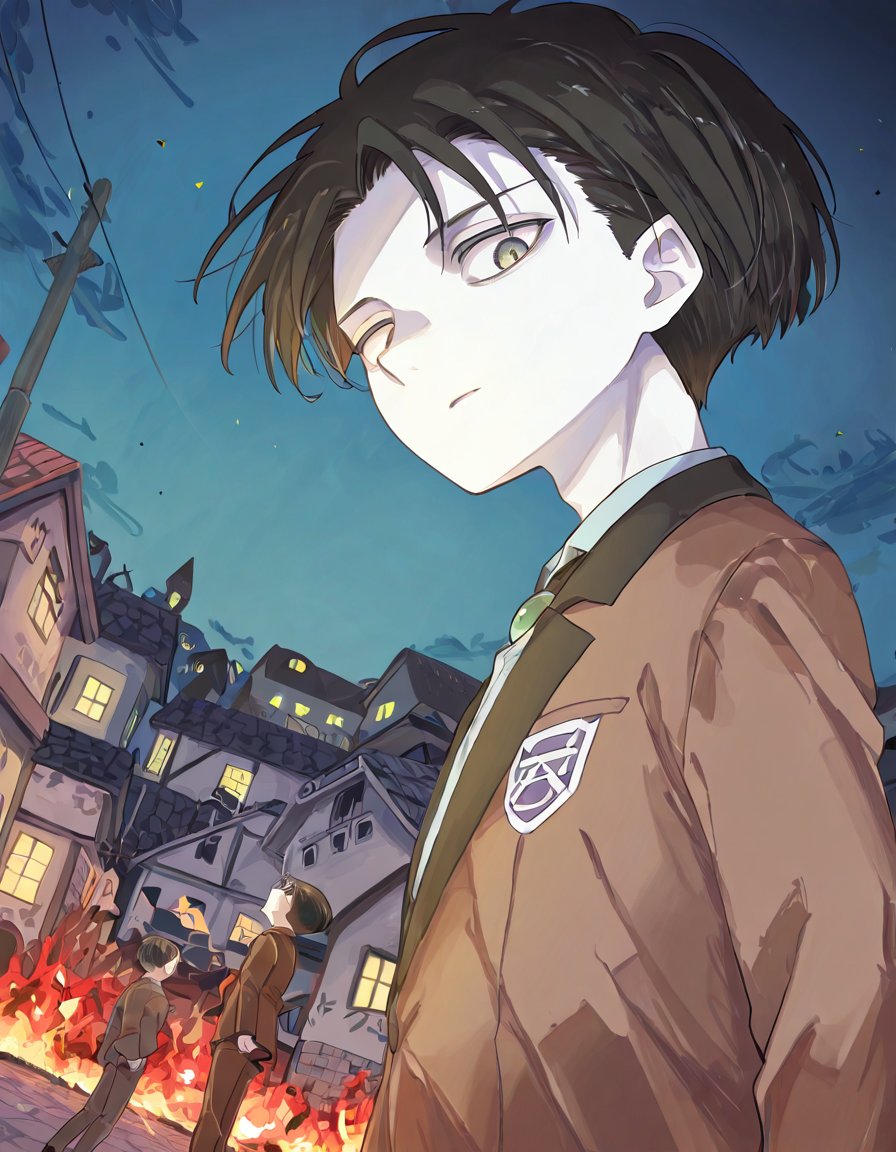 2 boys,  Levi Ackerman,  Eren Jaeger by Mandatarius_403 on Tensor.Art