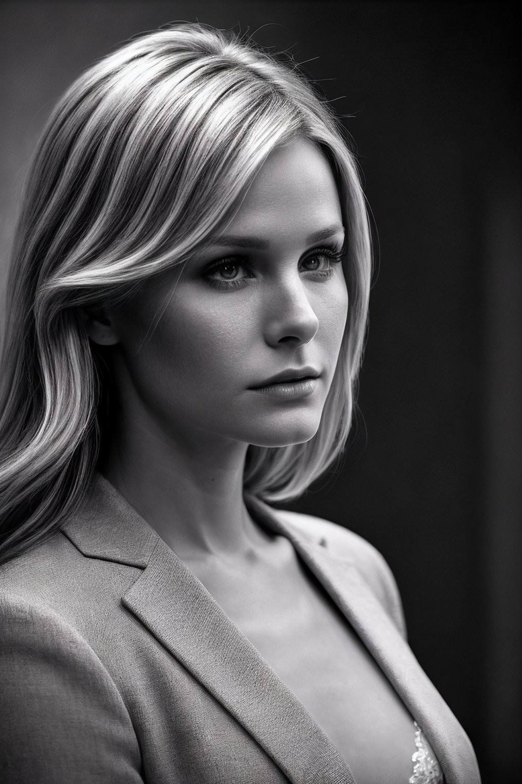 KristenB_SoloTI_v1,  (In a dark,  fitted jacket over a simple blouse by Solo on Tensor.Art