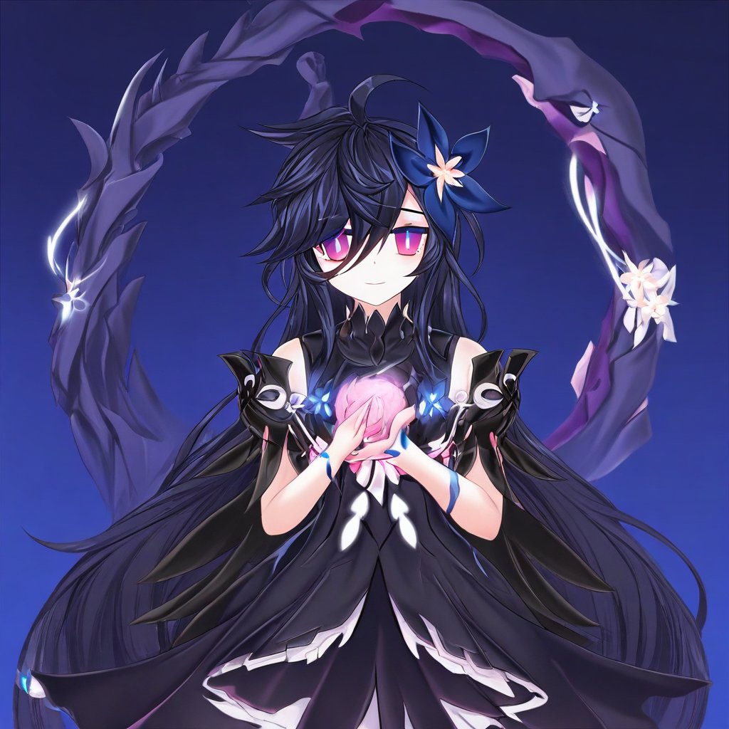 long hair,  hair flower,  purple eyes by Triplebox on Tensor.Art