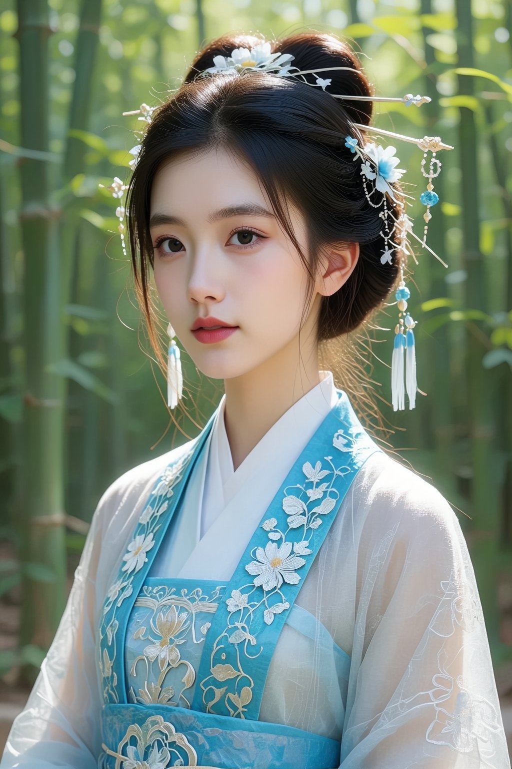 A young East Asian woman,  appearing to be in her early twenties,  is depicted in a formal portrait by 天TIN on Tensor.Art