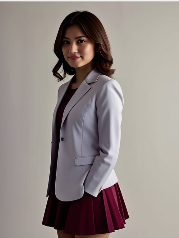 1girl, Traditional outfit with a knee-length skirt, matching blazer, and silk scarf, photographic-background, optimal-lighting, (((physically-realistic))), <lora:LCMv15:0.8> <lora:Elixir:1> <lora:Southeast Asian Women_epoch_3:0.8>