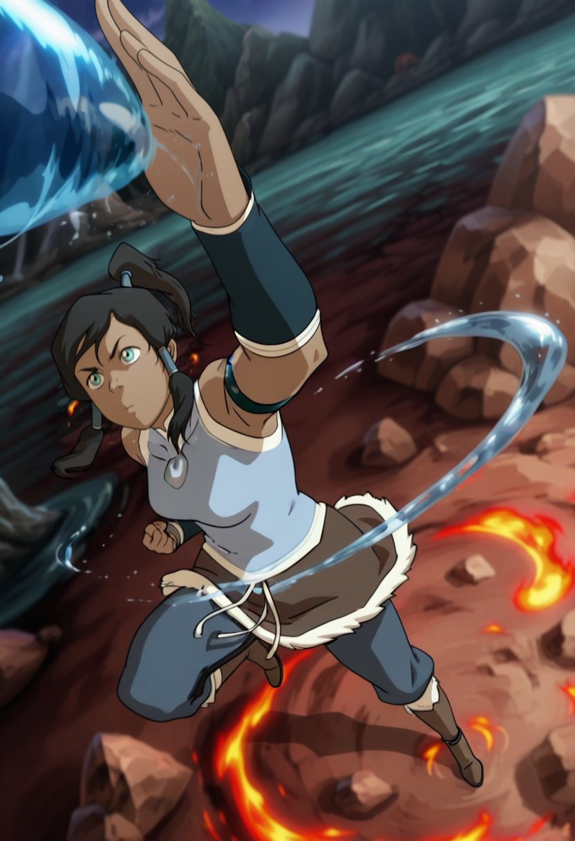 In the avatar TV animation style,  AvatarKorra,  1girl by Altimater on Tensor.Art