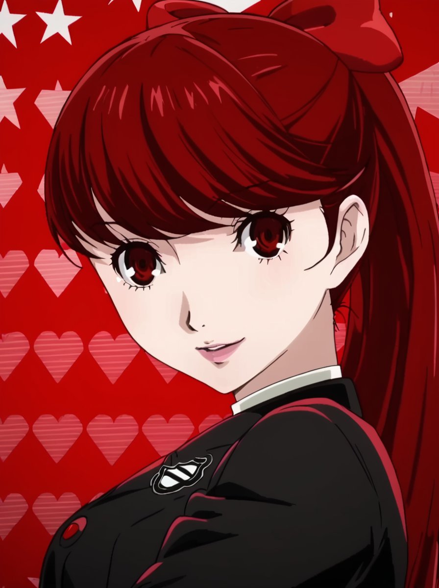 detailed background, shiny skin, rating safe, <lora:persona5.pony:1>,persona5, sumire, 