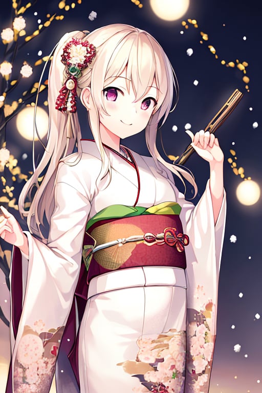 highres, ultra detailed, (best quality:1.2), very high resolution, refraction, full color, 1girl,smile,<lora:furisode-000016:1>furisode, winter background, torii