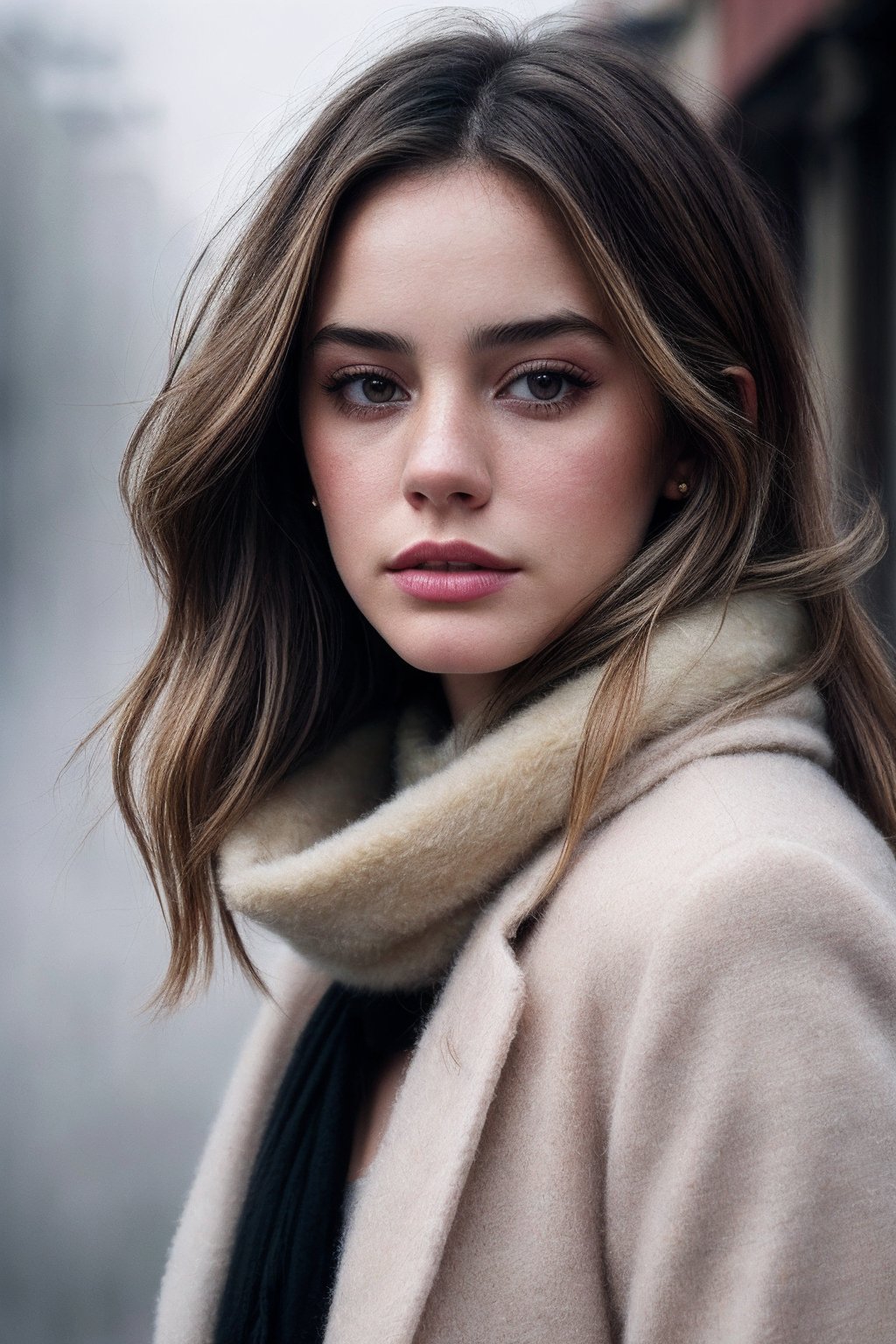 MakenzieR_SoloTI,  (In a soft,  flowing coat with a delicate scarf by Solo on Tensor.Art