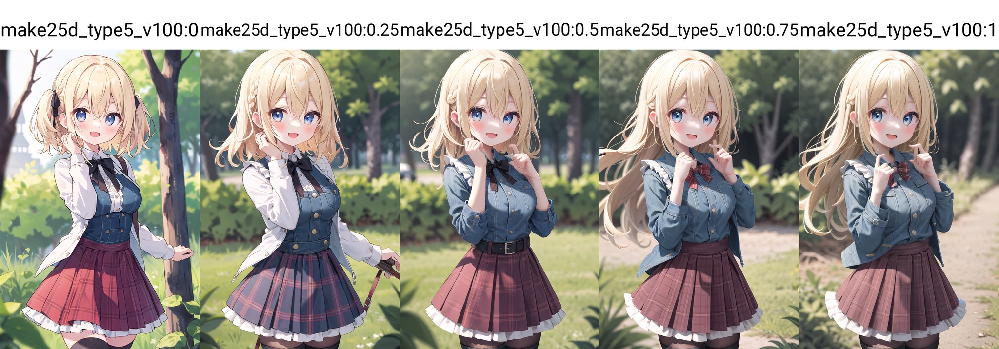 <lora:make25d_type5_v100:0>, insanely detailed, absurdres, ultra-highres, ultra-detailed, best quality,1girl, solo, nice hands, perfect handsBREAK(lanky,gothic dress,nylon clothes,denim dress,saddle jacket,red tartan-check pleated skirt,frilled legwear,sneakers:1.2), (nsfw:-1.5)BREAKhappy smile, laugh, open mouthBREAK,standing, cowboy shot, looking at viewerBREAKslender, kawaii, perfect symmetrical face, ultra cute girl, ultra cute face, ultra detailed eyes, ultra detailed hair, ultra cute, ultra beautifulBREAKin forest, depth of field, ultra detailed backgroundBREAKmedium large breastsBREAKblonde hair, blue eyes, cornrows, hair between eyes