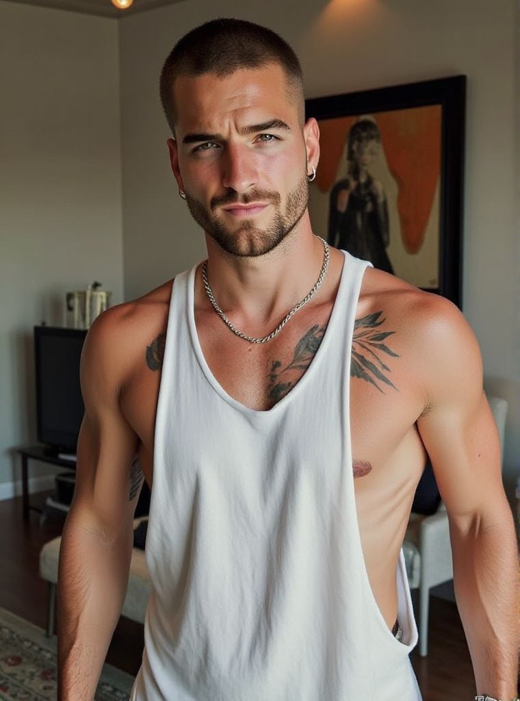 Maluma ,  droparm tank top,  necklace by HottiesnHotties on Tensor.Art