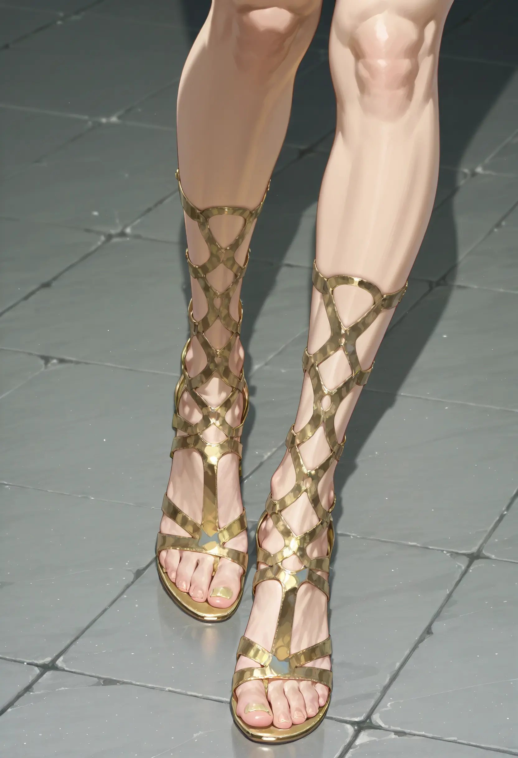 solo,  1girl,  gold strappy heels by reprinter on Tensor.Art