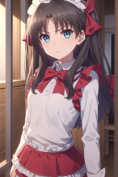 rintohsaka, <lora:rin tohsaka prisma s2s3-lora-nochekaiser:1>,rin tohsaka, long hair, black hair, two side up, aqua eyes, bow, hair bow,BREAK thighhighs, dress, frills, black thighhighs, zettai ryouiki, long sleeves, maid, maid headdress, red dress,BREAK outdoors, snow,BREAK looking at viewer, (cowboy shot:1.5), dynamic pose,BREAK <lyco:GoodHands-beta2:1>, (masterpiece:1.2), best quality, high resolution, unity 8k wallpaper, (illustration:0.8), (beautiful detailed eyes:1.6), extremely detailed face, perfect lighting, extremely detailed CG, (perfect hands, perfect anatomy),