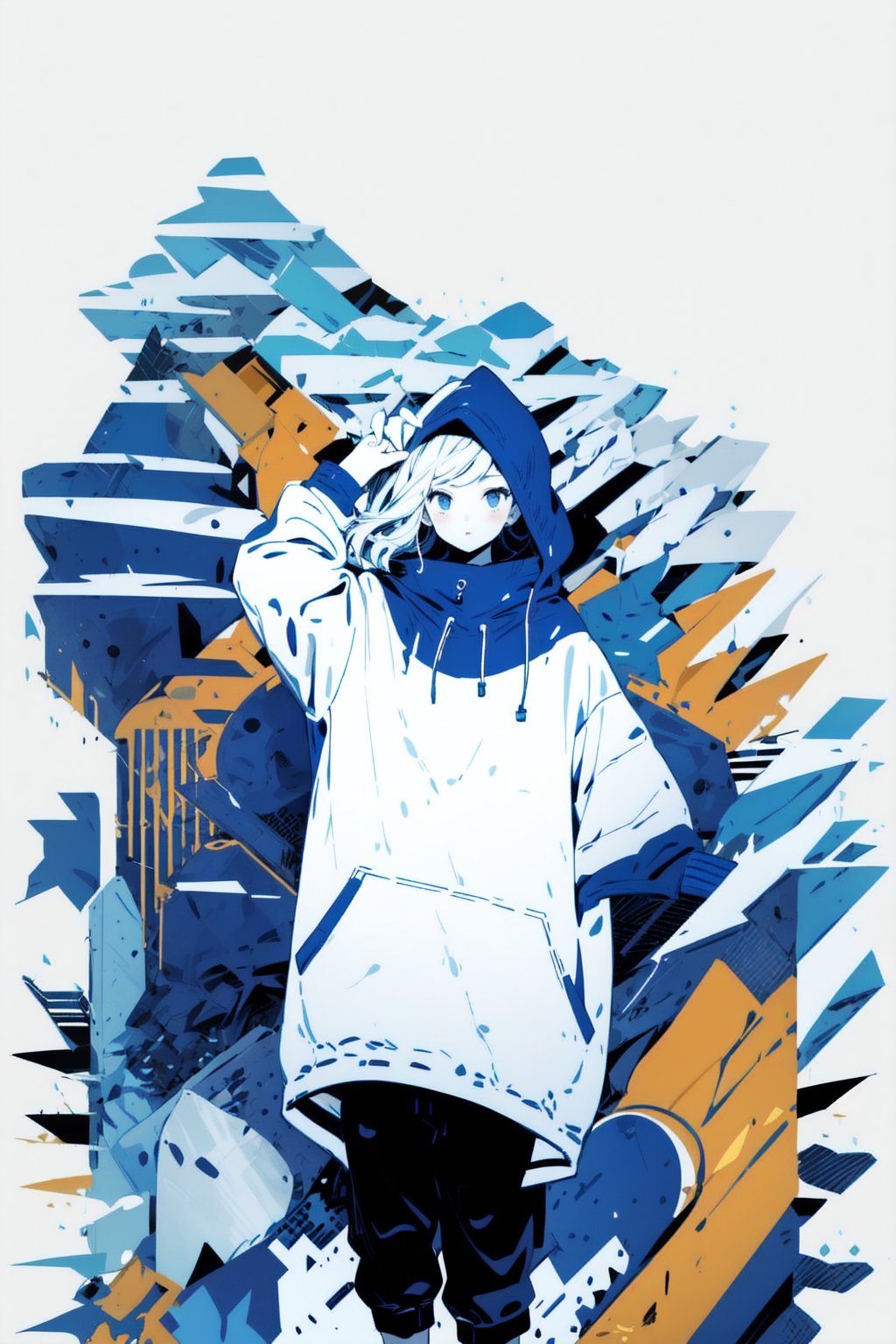 woman wearing a long hoddie, bzillust, simple background, flat colors, anime/manga style<lora:EMS-308740-EMS:1.300000>