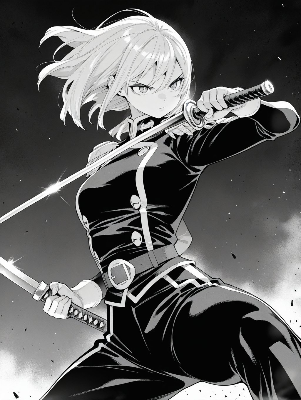 greyscale,  1girl,  fighting stance by JustReprint on Tensor.Art