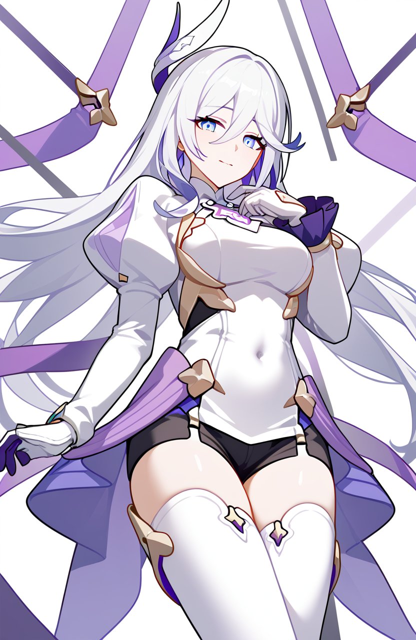 <lora:羽兔pony:1>,hare \(honkai impact\),a girl named hare \(honkai impact\),1girl,solo,looking at viewer,white gloves,white thighhighs,puffy sleeves,long sleeves,gloves,thighhighs,covered navel,, (score_9,score_8_up,score_7_up),(masterpiece,best quality,high quality:1.2),absurdres, prefect lighting, very aesthetic, anime BREAK